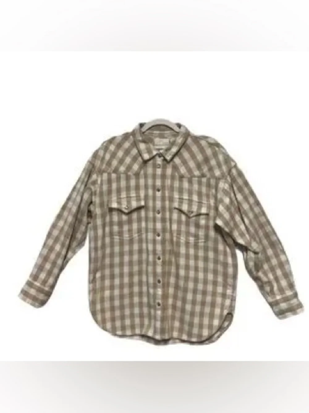J. Crew Tan Checkered Pearl Snap Cotton Women's Button Down Shacket Shirt